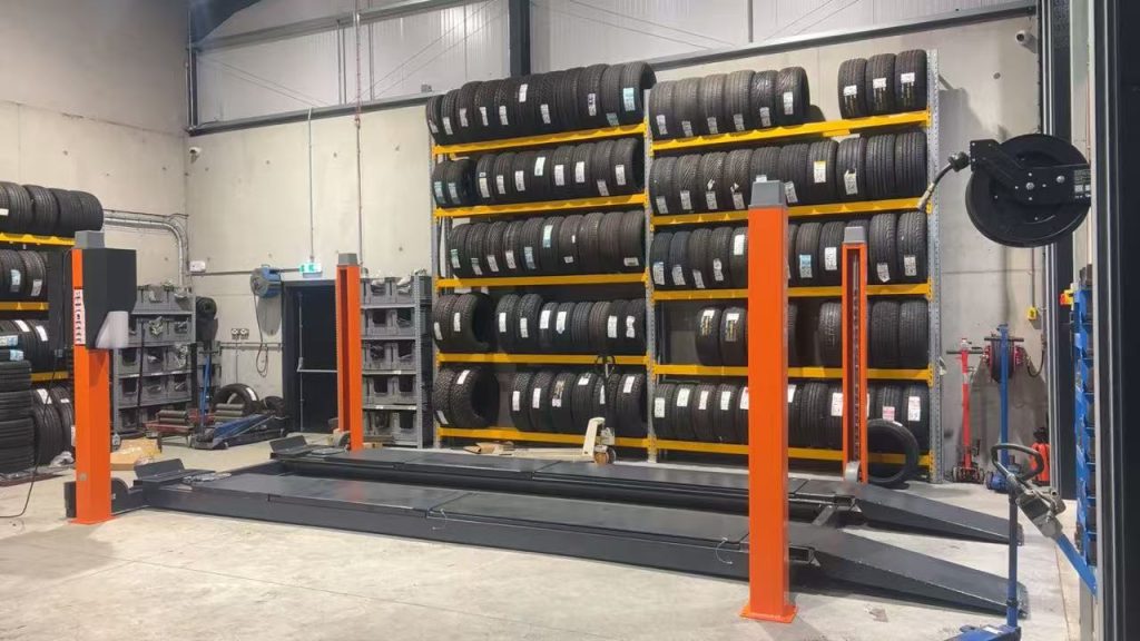 EAE 6435BWF four post alignment lift installed by Tyrecare Limited at Shane Tyres Monaghan Ireland.
