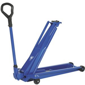 AC Hydraulic DK13HLQ 1.3t high-lift trolley jack with blue steel frame.