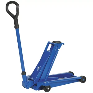 AC Hydraulic DK20 2-tonne blue trolley jack with ergonomic handle.