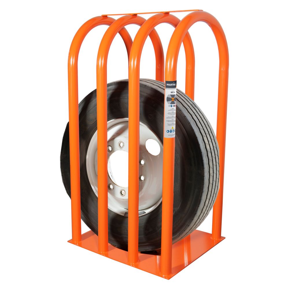 MIC-4 Truck & Bus Tyre Inflation Cage Martins MIC-4 4-bar truck and bus tyre inflation safety cage in safety orange